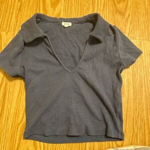 Garage Navy Collared Crop Top